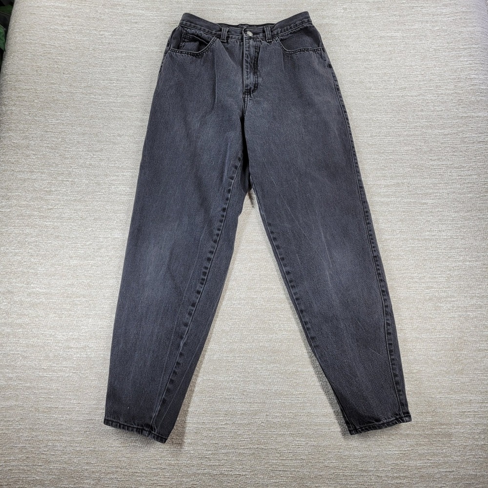 VTG ZENA Mom Jeans Womens Size 12 Black Wash Denim Tapered Hem High Rise USA
